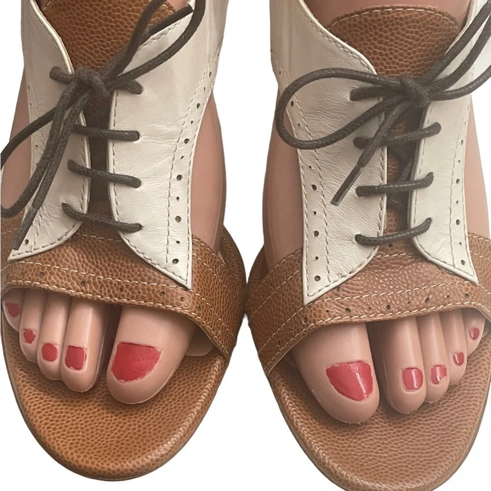 Jour leather lace up beige/tan heels‎ size 37(7)